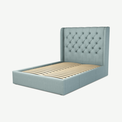 An Image of Romare Double Bed with Storage Drawers, Sea Green Cotton