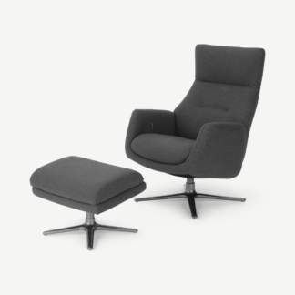 An Image of Paxton Reclining Accent Armchair and Footstool, Marl Grey