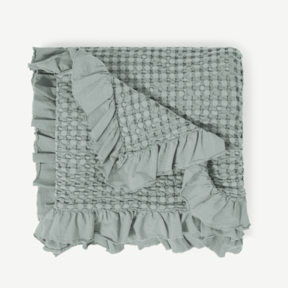 An Image of Lozen Waffle 100% Organic Cotton Bedspread, 150 x 200cm, Seafoam