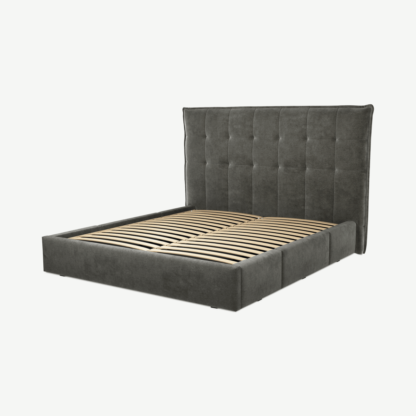 An Image of Lamas Super King Size Bed with Storage Drawers, Steel Grey Velvet