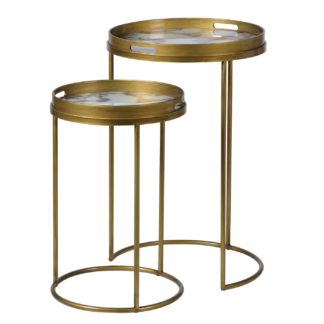 An Image of Pair of Tray Side Tables, Gold and Marble effect