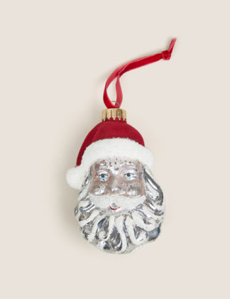 An Image of M&S Glass Hanging Santa Face Decoration