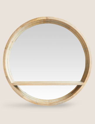 An Image of M&S Wooden Round Mirror with Shelf