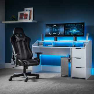 An Image of Gravity White Wooden Gaming Desk