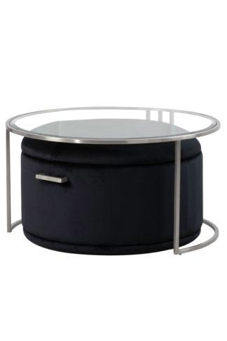 An Image of Aria Silver Coffee Table and Storage Ottoman Black - Set