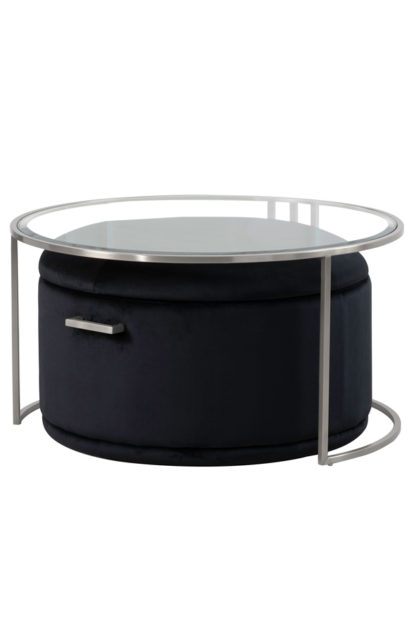 An Image of Aria Silver Coffee Table and Storage Ottoman Black - Set