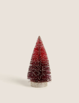 An Image of M&S Small Red Glitter Tree Room Decoration, Red