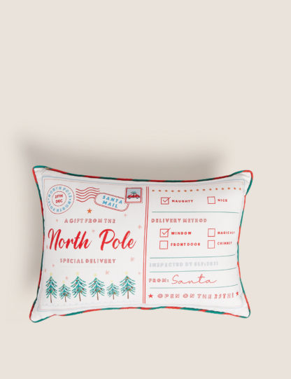 An Image of M&S Cotton Rich Letter From Santa Bolster Cushion