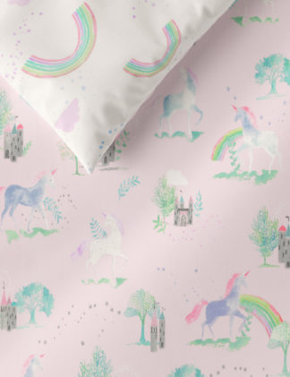 An Image of M&S Pure Cotton Unicorn Bedding Set