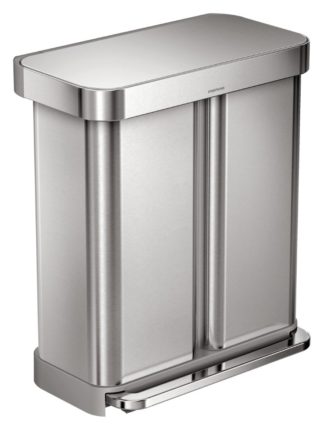 An Image of simplehuman 58 Litre Recycler Bin - Stainless Steel