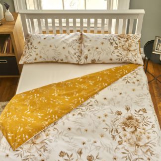 An Image of The Willow Manor Easy Care Percale Double Duvet Set Peony Posy - Ochre & Natural
