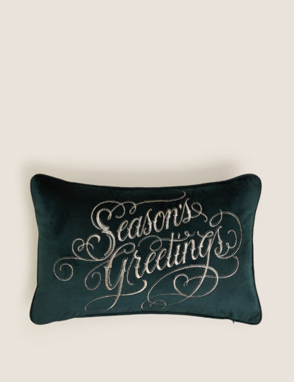 An Image of M&S VelvetSlogan Embroided Bolster Cushion