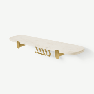An Image of Dordie Wall Mounted Storage Shelf Unit, Marble & Brushed Brass