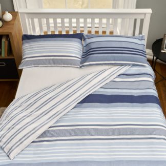 An Image of The Willow Manor Easy Care Percale Double Duvet Set Metro Stripe - Denim