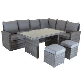 An Image of Rattan 6 Seater Grey Dining Set Light Grey