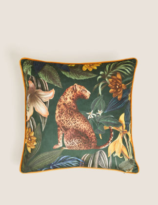 An Image of M&S Velvet Leopard Jungle Print Cushion