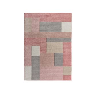 An Image of Cosmos Hand Carved Rug Pink, Grey and Brown