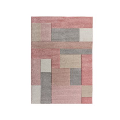 An Image of Cosmos Hand Carved Rug Pink, Grey and Brown