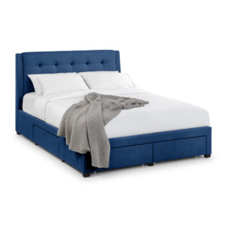 An Image of Fullerton Blue Fabric 4 Drawer Storage Bed Frame Only - 5ft King Size