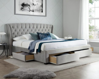An Image of Newton Grey Velvet 4 Drawer Storage Bed Frame - 5ft King Size