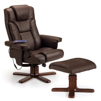 An Image of Malmo Faux Leather Massage Recliner and Stool Brown