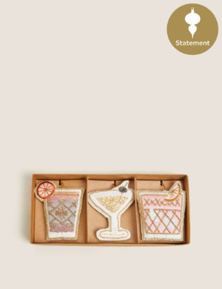 An Image of M&S 3 Pack Cocktail Appliqué Hanging Decorations