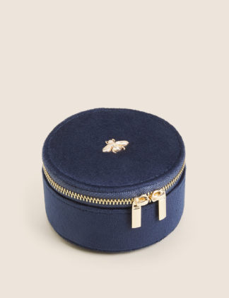 An Image of M&S Small Round Velvet Bee Jewellery Box