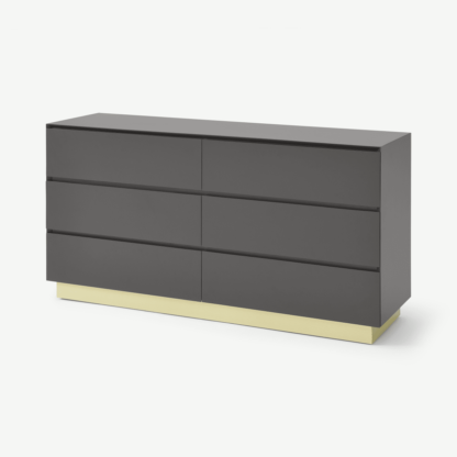 An Image of Elsdon Wide Chest of Drawers, Charcoal Grey & Brass