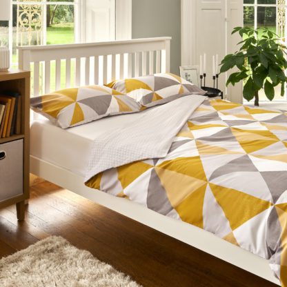 An Image of The Willow Manor Easy Care Percale Double Duvet Set Metro Stripe - Ochre