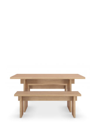 An Image of M&S Modern Oak Dining Table with Benches, Oak