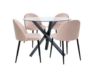 An Image of Argos Home Ava Glass Dining Table & 4 Pink Chairs