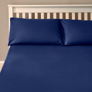 An Image of The Willow Manor Easy Care Percale Double Fitted Sheet - Navy