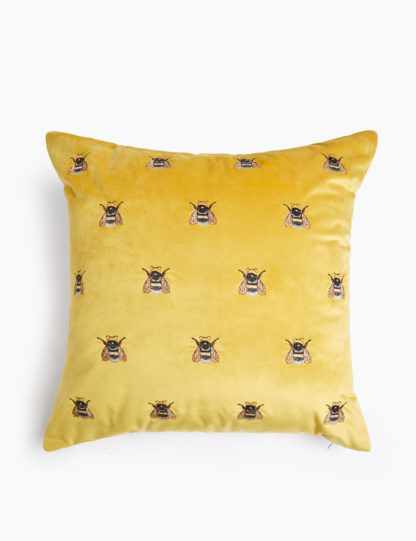 An Image of M&S Velvet Bee Embroidered Cushion