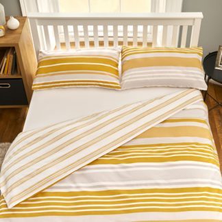 An Image of The Willow Manor Easy Care Percale Single Duvet Set Metro Stripe - Ochre
