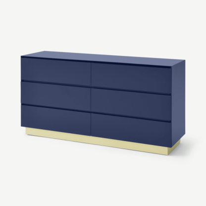 An Image of Elsdon Wide Chest of Drawers, Royal Blue & Brass