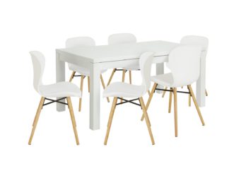An Image of Habitat Lyssa Extending Dining Table & 6 White Chairs