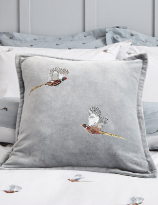 An Image of M&S Sophie Allport Cotton Velvet Embroidered Pheasant Cushion