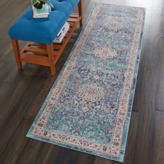 An Image of Vintage Kashan 1 Runner Blue