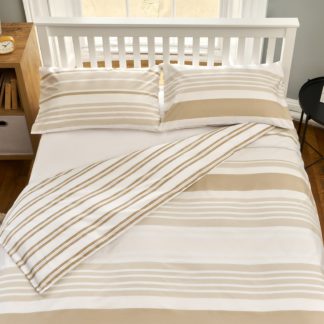 An Image of The Willow Manor Easy Care Percale King Duvet Set Metro Stripe - Natural