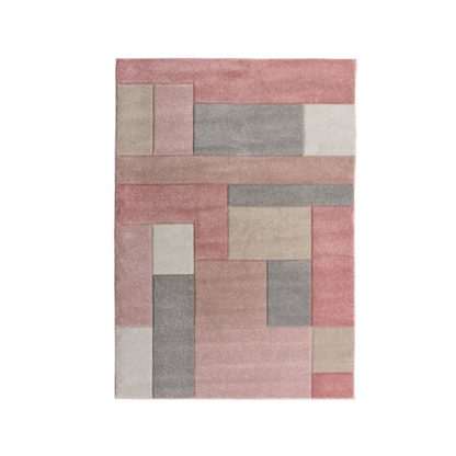 An Image of Cosmos Hand Carved Rug Pink, Grey and Brown
