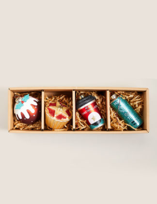 An Image of M&S 4 Pack Glass Food Tree Decorations