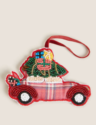 An Image of M&S Tartan Hanging Car Tree Decoration