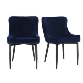 An Image of Montreal Velvet Set of 2 Dining Chairs Ink (Blue)