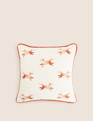 An Image of M&S Cotton Rich Fox Small Embroidered Cushion