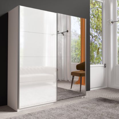An Image of Lincoln 200cm Sliding Gloss Mirrored Wardrobe White