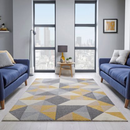 c6dd8ad1108f5f6530558ff8c601903f233ee49323f76e776ea10b8671738d40.jpg An Image of Geo Squares Rug Yellow, Grey and White