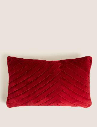 An Image of M&S Velvet Pleated Bolster Cushion