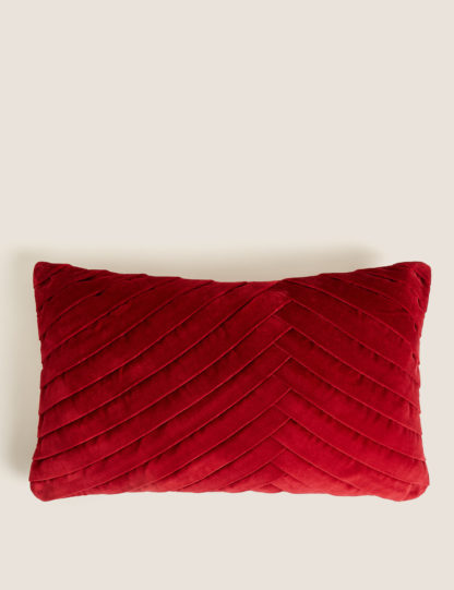 An Image of M&S Velvet Pleated Bolster Cushion