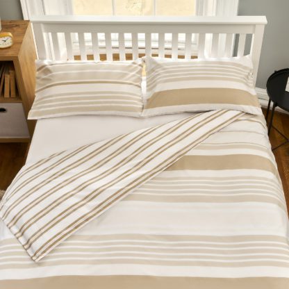 An Image of The Willow Manor Easy Care Percale Double Duvet Set Metro Stripe - Natural