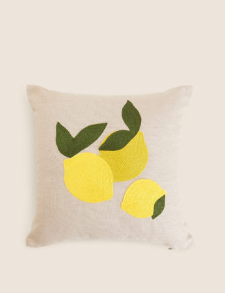 An Image of M&S Cotton Lemon Small Tufted Cushion